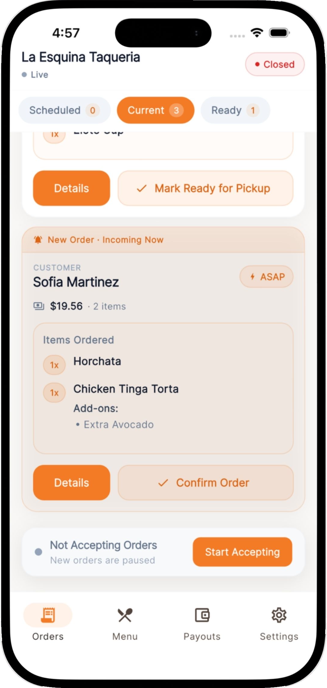OmNom incoming order notification
